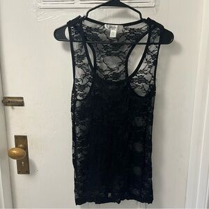 Bozzolo Woman’s Black Floral Transparent Racerback Tank Top Size Large